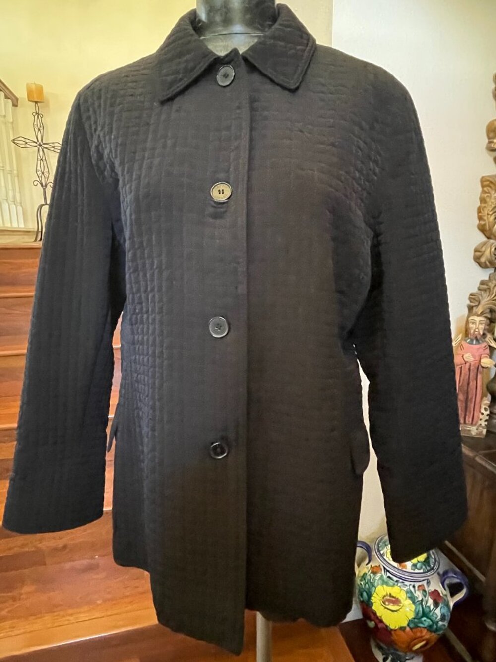 Esprit Women's Black Jacket Quilted Collared Front Buttons Pockets Sz. XL